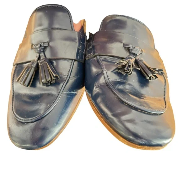 shoes J. CREW 8 navy leather mules slip-ons tassels - Picture 11 of 14